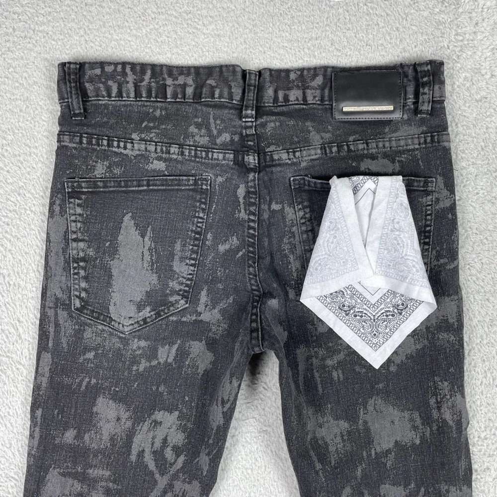 First Row Distressed Jeans Mens 34x32 (Fits 33x31) Black Acid Wash Slim